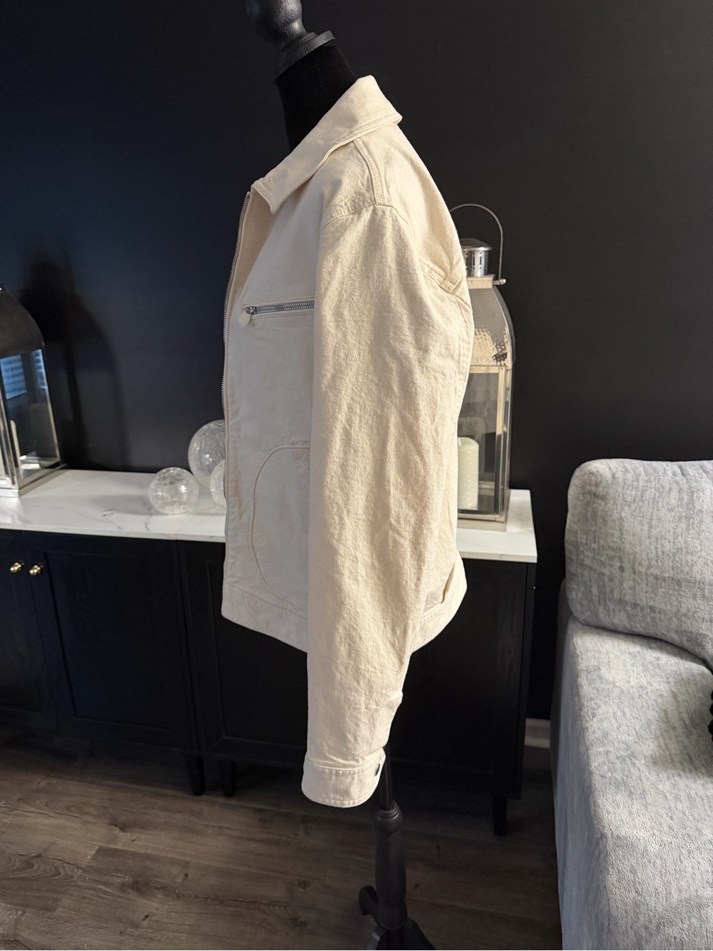 Express Men's Lightweight Zip Jacket in Cream - Picture 3 of 6